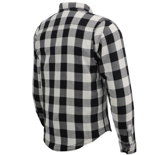 Flannel Motorcycle Shirt - Men's - Armor - Up To Size 5XL - White Black Plaid - SHR13-CC-DL - Image 5