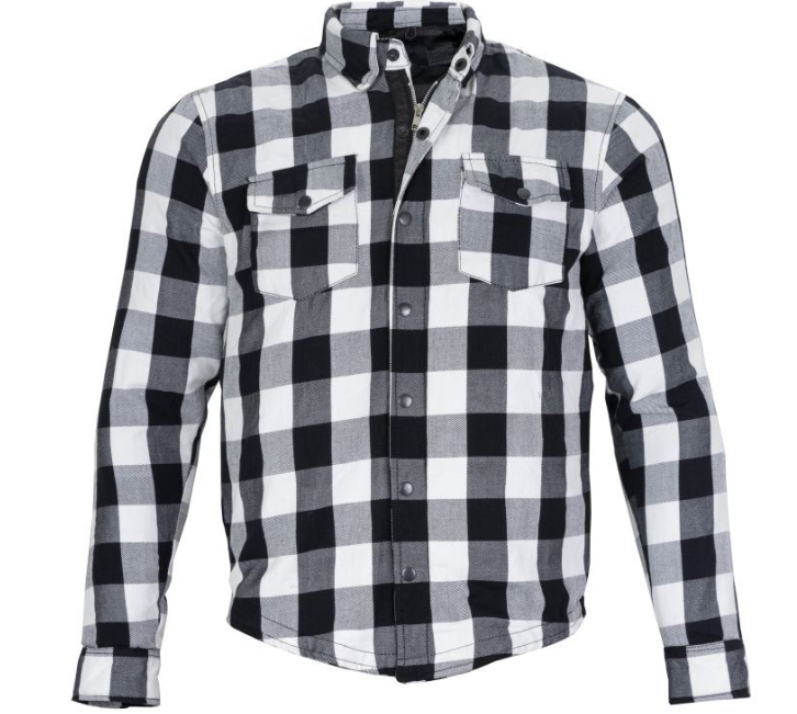 Flannel Motorcycle Shirt - Men's - Armor - Up To Size 5XL - White Black Plaid - SHR13-CC-DL - Image 6