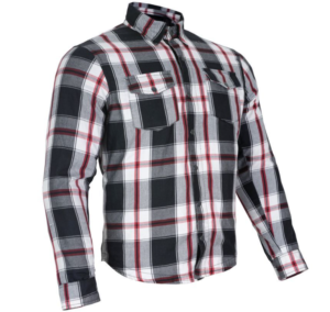 Flannel Motorcycle Shirt - Men's - Armor - Up To Size 5XL - Red White Black Plaid - SHR14-CC-DL