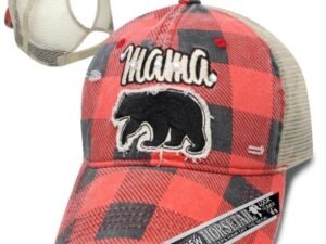 Distressed Buffalo Plaid - Ball Cap - Mama Bear - Red and Black - SHTVPM-DS