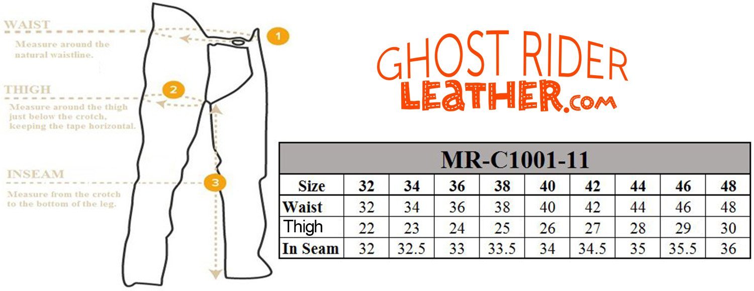 Leather Chap Pants - Men's - Zipper Pockets - Motorcycle - C1001-11-DL - Image 3