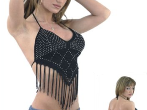 Halter Top - Women's - Black - With Studs - Tassles - SK915-BLK-DL