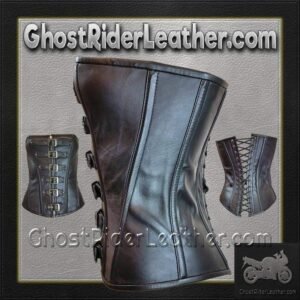 Leather Corset - 6 Buckle Zip Front - Back Laces - VC1317-VL