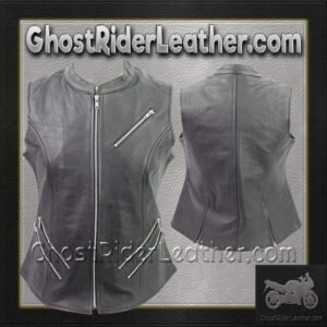 Leather Motorcycle Vest - Women's - Zipper - VL1028-VL
