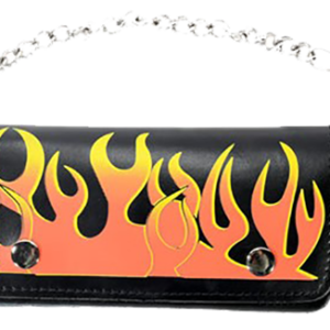 Black Leather Flame Wallet with Chain - SKU WALLET1-DL