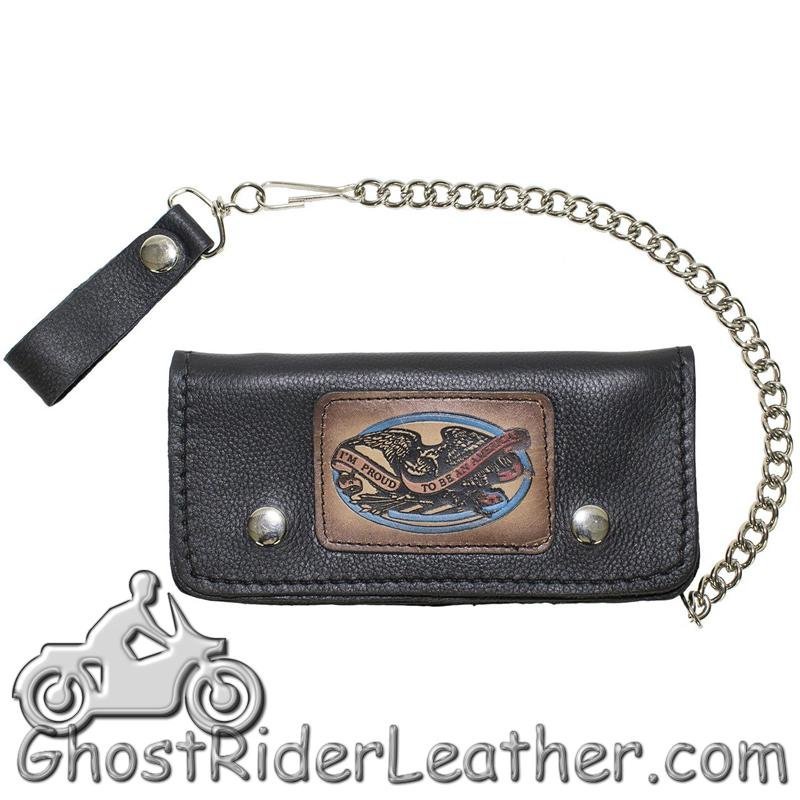 7.75 inch Heavy Duty Black Leather Chain Wallet - American Pride - Bifold - SKU GRL-WALLET3-11HD-DL