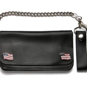 Leather Chain Wallet - Black - USA Flag Emblems - Bifold - WALLET5-DL