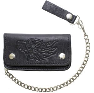 Leather Chain Wallet - Eagle and Flames Design - Black - Bifold - WALLET6-DL