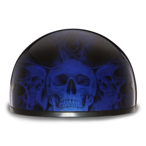 DOT Motorcycle Helmet - Skull Blue Flames - Shorty - D6-SFB-DH