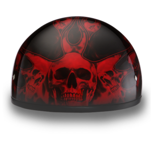 DOT Motorcycle Helmet - Skull Red Flames - Shorty - D6-SFR-DH
