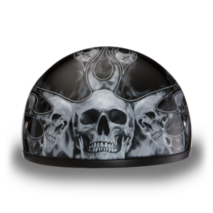 DOT Motorcycle Helmet - Skull Silver Flames - Shorty - D6-SFS-DH