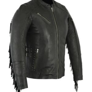 Leather Motorcycle Jacket - Women's -  Updated Fringe and Rivets Design - DS880-DS