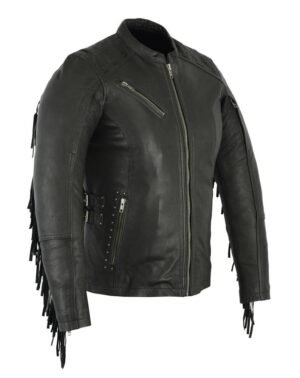 Leather Motorcycle Jacket - Women's -  Updated Fringe and Rivets Design - DS880-DS