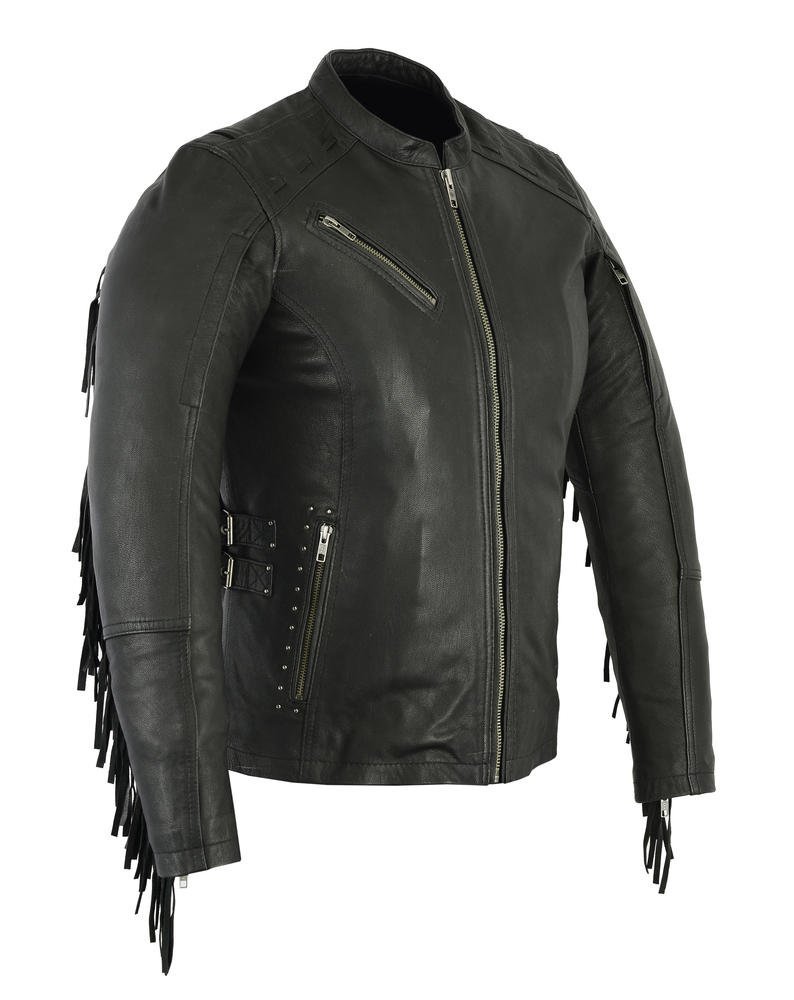 Leather Motorcycle Jacket - Women's - Updated Fringe and Rivets Design - DS880-DS