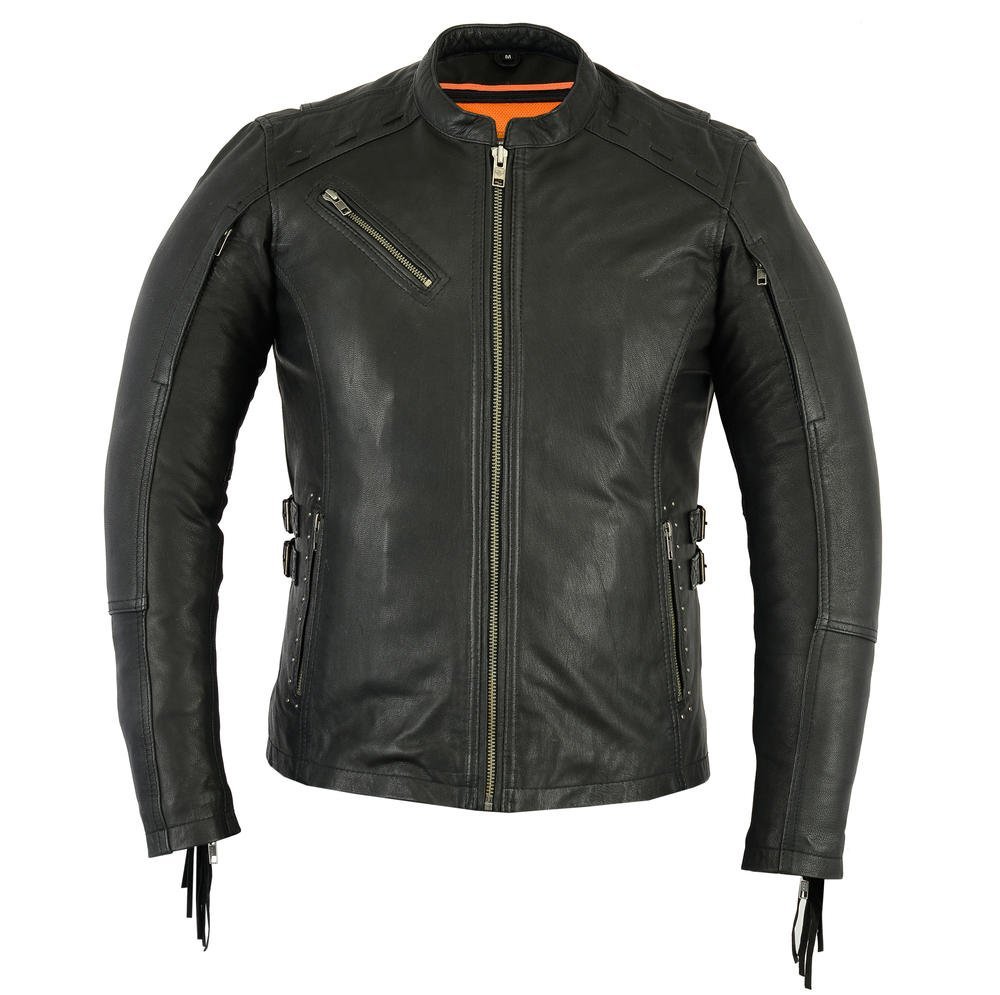 Leather Motorcycle Jacket - Women's - Updated Fringe and Rivets Design - DS880-DS - Image 2