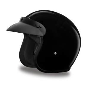 DOT Motorcycle Helmet - Dull or Gloss Black - Open Face - 3/4 - DC1-B-A-DH