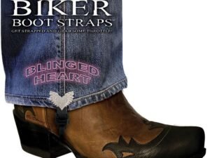 Pair of Biker Boot Straps - 4 Inch - Blinged Heart - Motorcycle - BBS-BH4-DS