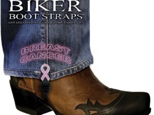 Pair of Biker Boot Straps - 4 Inch - Breast Cancer Ribbon - Motorcycle - BBS-BC4-DS