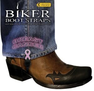 Pair of Biker Boot Straps - 4 Inch - Breast Cancer Ribbon - Motorcycle - BBS-BC4-DS