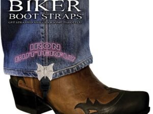 Pair of Biker Boot Straps - 4 Inch - Iron Butterfly - Motorcycle - BBS-IB4-DS