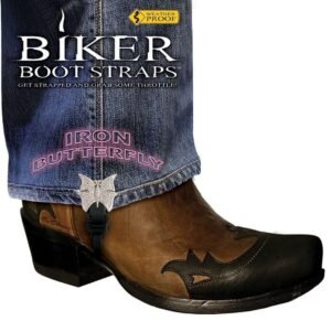 Pair of Biker Boot Straps - 4 Inch - Iron Butterfly - Motorcycle - BBS-IB4-DS