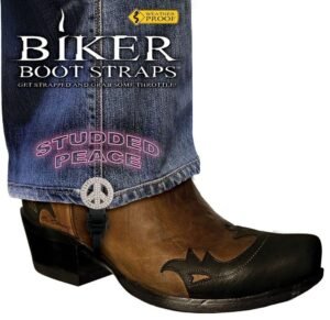 Pair of Biker Boot Straps - 4 Inch - Studded Peace Sign - Motorcycle - BBS-SP4-DS