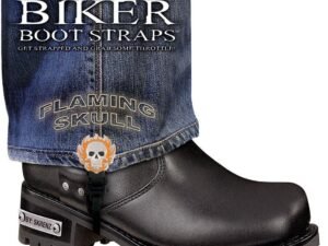 Pair of Biker Boot Straps - 6 Inch - Flaming Skull - Motorcycle - BBS-FS6-DS