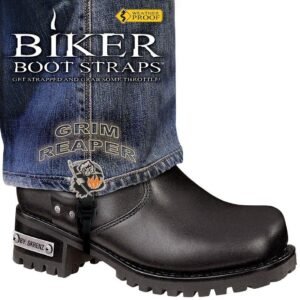 Pair of Biker Boot Straps - 6 Inch - Grim Reaper - Motorcycle - BBS-GR6-DS