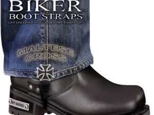 Pair of Biker Boot Straps - 6 Inch - Maltese Cross - Motorcycle - BBS-MC6-DS
