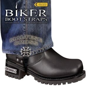 Pair of Biker Boot Straps - 6 Inch - Maltese Cross - Motorcycle - BBS-MC6-DS