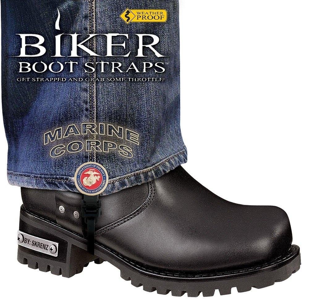 Pair of Biker Boot Straps - 6 Inch - Marine Corps - Motorcycle - BBS-MR6-DS
