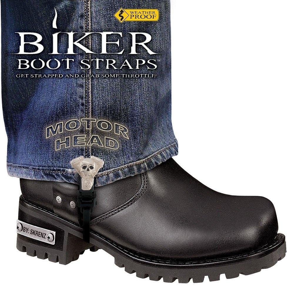 Pair of Biker Boot Straps - 6 Inch - Motor Head - Motorcycle - BBS-MH6-DS