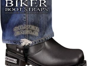 Pair of Biker Boot Straps - 6 Inch - Silver Eagle - Motorcycle - BBS-SE6-DS