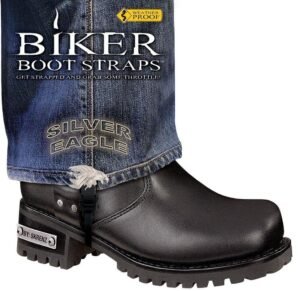 Pair of Biker Boot Straps - 6 Inch - Silver Eagle - Motorcycle - BBS-SE6-DS