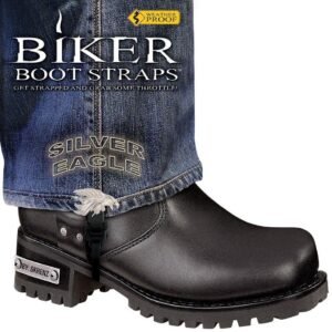 Pair of Biker Boot Straps - 6 Inch - Silver Eagle - Motorcycle - BBS-SE6-DS