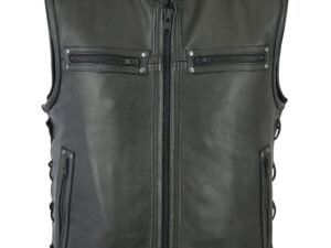 Leather Motorcycle Vest - Men's - Up To Size 6XL - Side Laces - 10 Pocket - Big and Tall - Faster Lane - RC146-RC