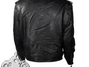 Embossed Black Eagle Motorcycle Jacket with Side Laces and Live To Ride - SKU MJ703-11-DL