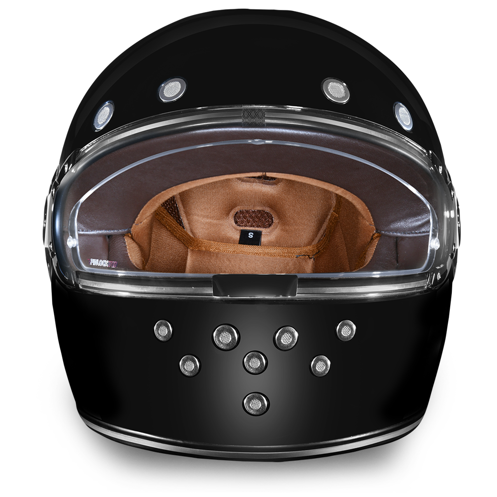 DOT Motorcycle Helmet - Retro Hi Gloss Black - Full Face - Chrome Accents - R1-A-DH - Image 2