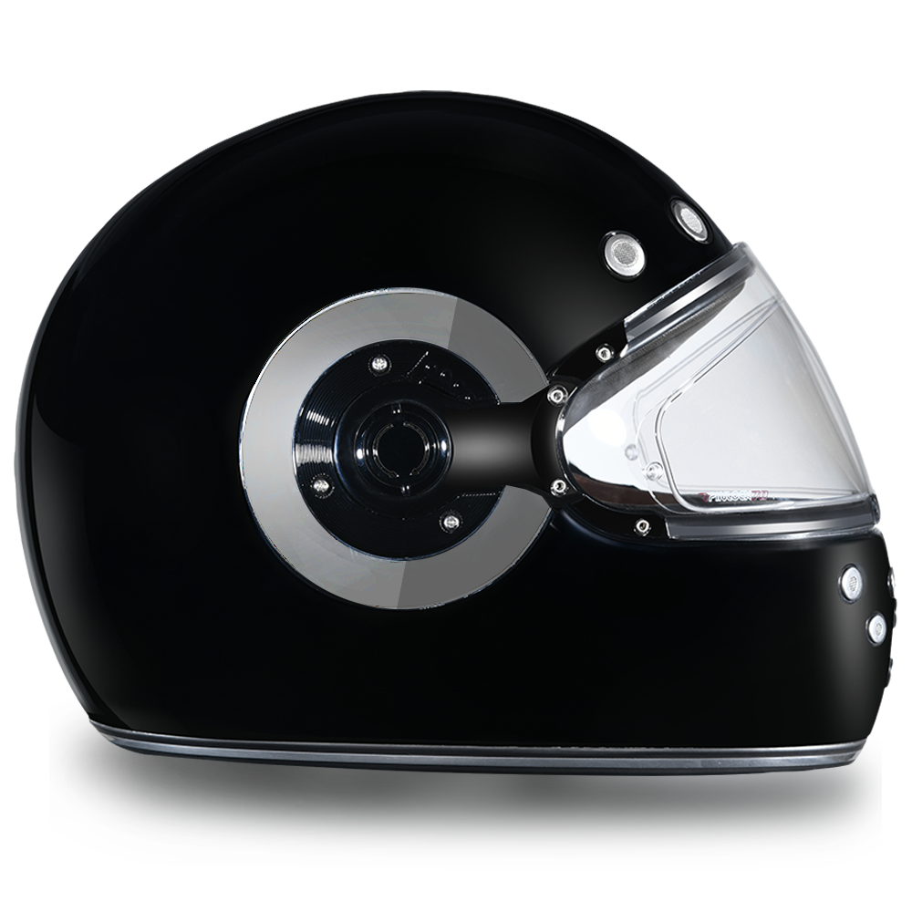 DOT Motorcycle Helmet - Retro Hi Gloss Black - Full Face - Chrome Accents - R1-A-DH - Image 4