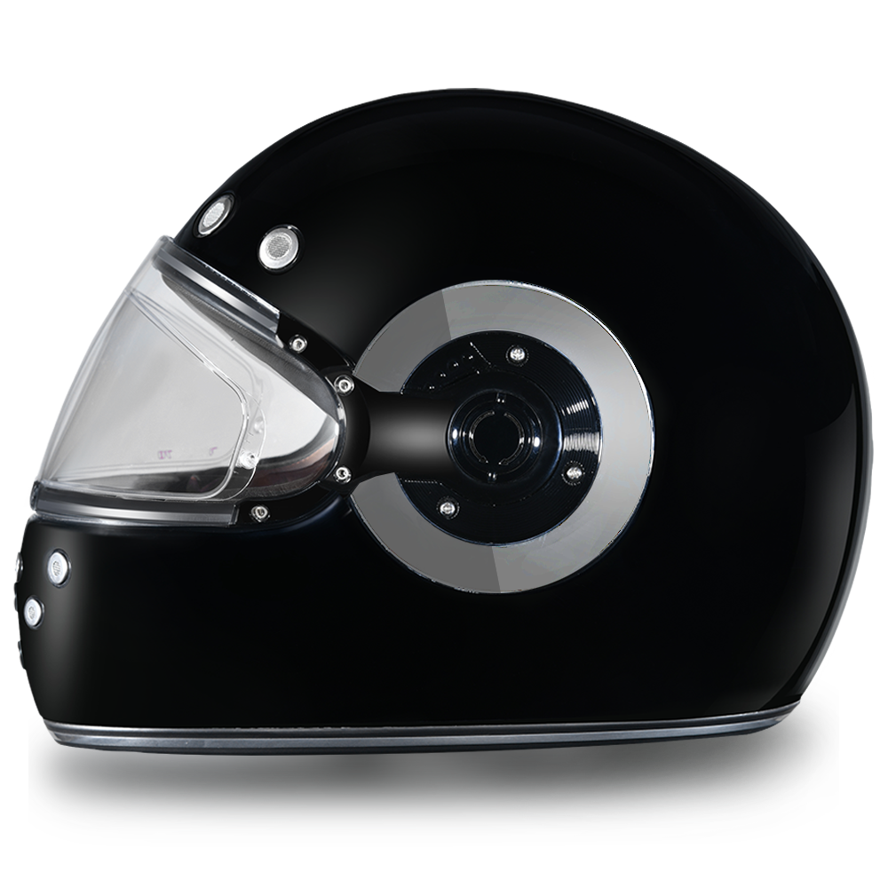DOT Motorcycle Helmet - Retro Hi Gloss Black - Full Face - Chrome Accents - R1-A-DH - Image 5
