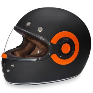 DOT Motorcycle Helmet - Daytona Retro - Dull Black - Full Face - Orange Accents - R1-O-DH