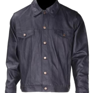 Men's Leather Shirt Jacket with Button Closure - MJ778-DL