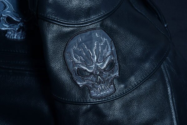 Leather Motorcycle Jacket - Men's - Biker - Up To 6XL - Reflective Skulls - DS700-DS
