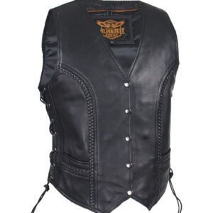 Leather Motorcycle Vest - Women's - Black - Longer - LV221-LONG-DL