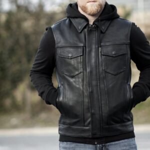 Leather Motorcycle Vest - Men's - Up To 5XL - Hoodie Sweatshirt - Kent - FIM697CDDH-FM