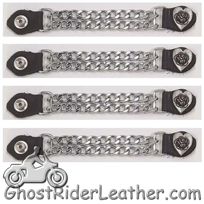 Set of Four Rose In Heart Vest Extenders with Chrome Chain - AC1075-DL