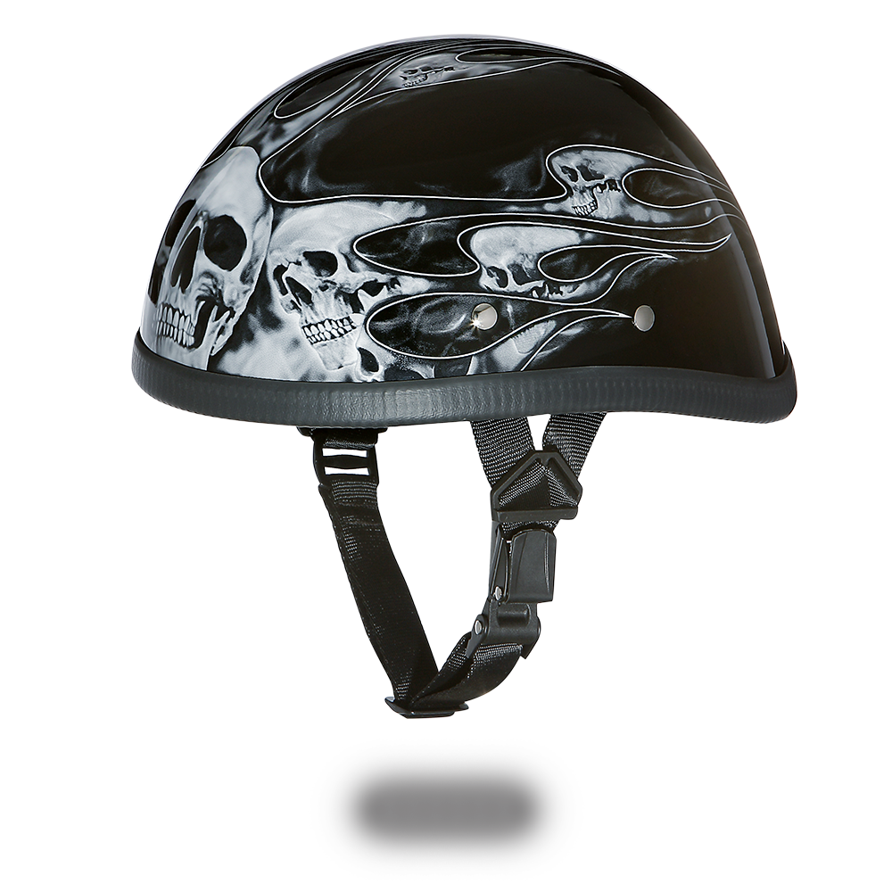 Novelty Motorcycle Helmet - Skull Silver Flames - Eagle Shorty - 6002SFS-DH