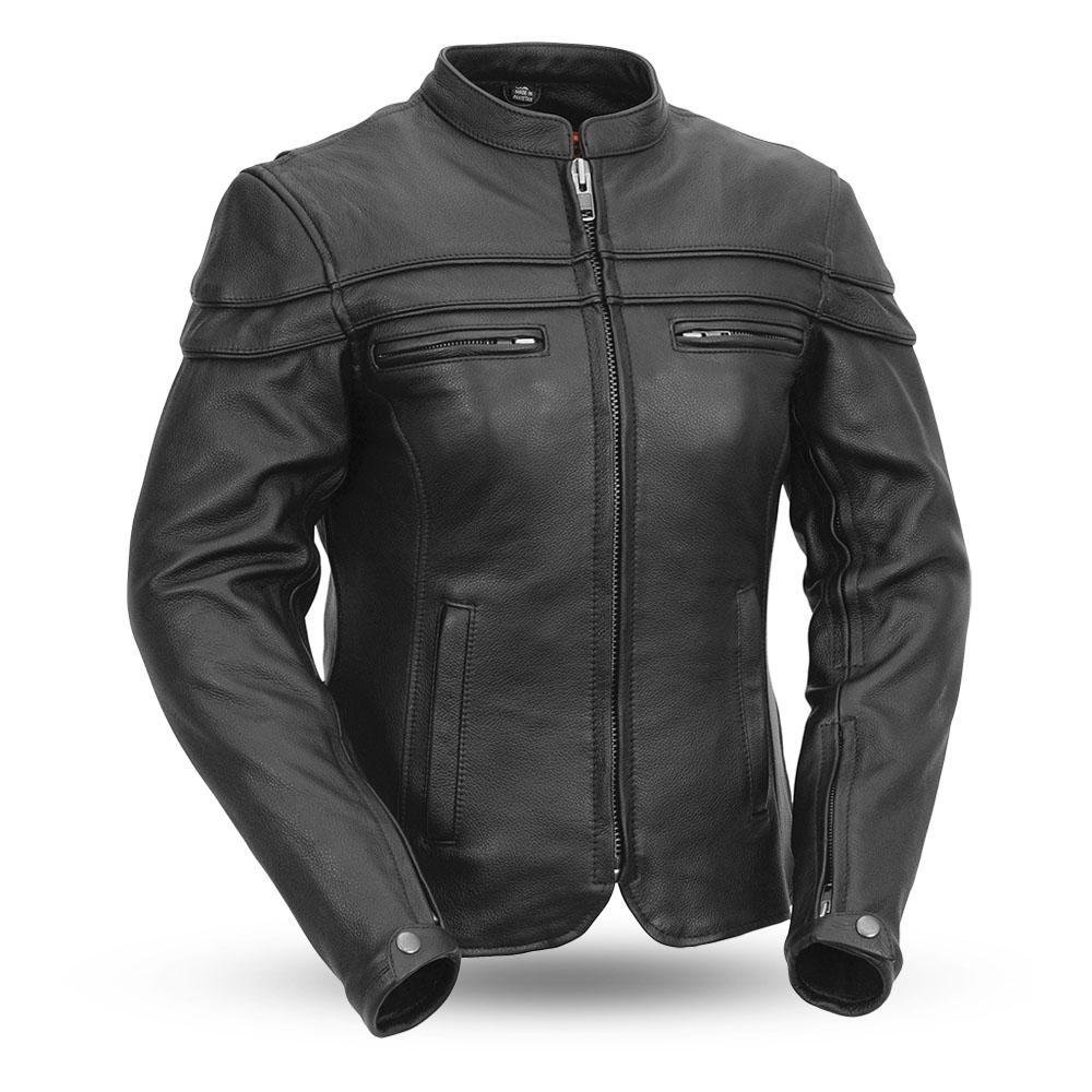 Leather Motorcycle Jacket - Women's - Mandarin Collar - Maiden - FIL162NTCZ-FM
