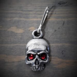 Zipper Pull - Skull With Red Jewel Eyes - Lead Free Pewter - Made In U.S.A. - BZP-36-DS
