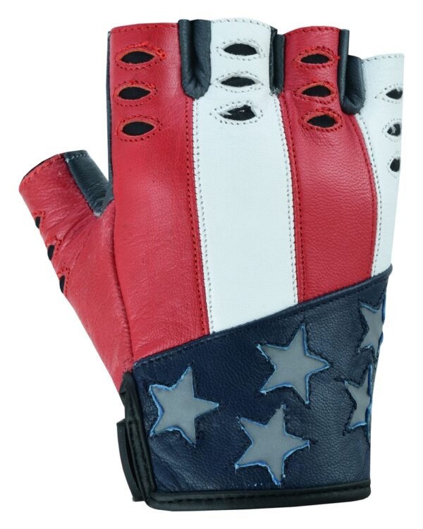 Leather Motorcycle Gloves - Men's - USA Flag - Fingerless - DS1215-DS